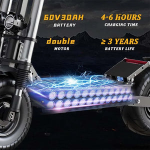 Max 100 KM/H Electric Scooter 6000W Motor for Adults 13 Inch Tire Electric Scooter Strong Dual Motor Escooters Powerful Off Road