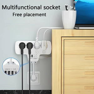 Power Strip 4 Outlets 4 USB Ports Wall mount Plug with Extension Cable Power Socket Surge Protector Multi Fast Charging Outlet