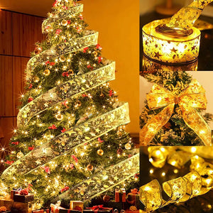 2024 Christmas Tree Ribbon Light Christmas DIY Decoration For Home New Year Xmas Christmas Ornaments LED Fairy String Lights