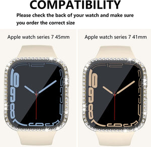 Glass+Watch Cover for Apple Watch 45mm 41mm 40mm 44mm 38mm 42mm Bling Case Diamond Bumper Protector for iwatchSE 9 8 7 6 5 4 3 2 - Stereotech