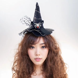 LED Glowing Halloween Witch Hat Hairband Luminous Hair Hoop For Girls Light Up Masquerade Headband Party Hair Accessories