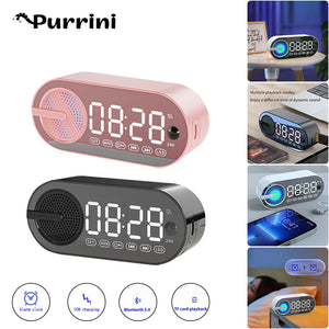 USB Charging Radio Alarm Clock RGB Portable Bluetooth Speaker FM Large Display Mute Mirror Digital Bedroom Room Office Decktop