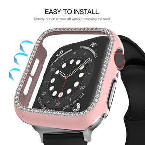 Tempered film+Diamond for Apple watch case 45mm 41mm 44mm 42mm 40mm 38mm Edge glass protective shell For iWatch 9 8 7 6 5 4 3 SE - Stereotech