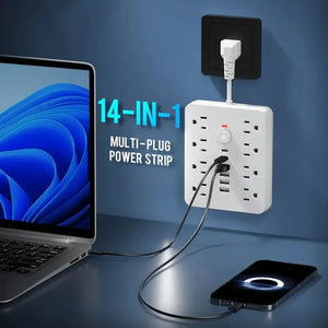 US Ports 14 in 1 Multi-function Bar Plug USB Porous PD Fast Charge Aocket Fireproof Desktop Charging Station