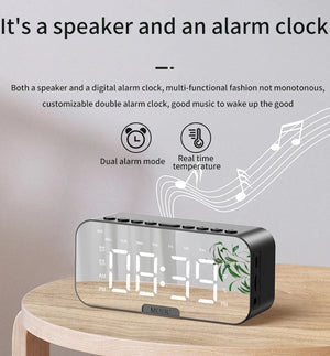 Led Digital Alarm Clock With Large Mirror Screen Office Bedside Table Clocks Bluetooth Speaker FM Radio Phone Holder Temperature