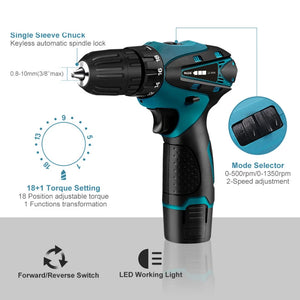 16.8V Cordless  Electric Impact Cordless Electric Drill High Power Lithium Battery Wireless Charging Hand Drill Electric Tool