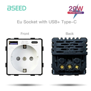 BSEED 1/2/3Gang 1/2Way Wall Button Switch Part Wall Power Socket Electrical Outlets Glass Frame DIY Module Part Free Combination