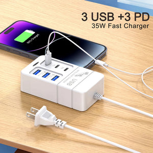 35W Type C USB Plug 6 Ports Power Strip Charger Station USB Splitter Fast Charger Phone Charging Plug For iPhone Xiaomi Samsung