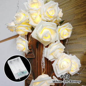 1.5/3m LED Rose Flower String Lights Battery Garland Artificial Bouquet Foam Fairy Lights For Valentine's Day Wedding Decoration