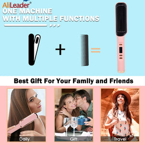 Multifunctional White Pink Ionic Hair Straightener Brush Fast Heating Curler Straightener Comb Styler Electric Fast Heating Comb