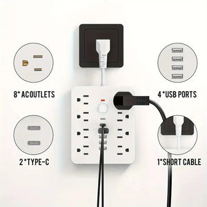 US Ports 14 in 1 Multi-function Bar Plug USB Porous PD Fast Charge Aocket Fireproof Desktop Charging Station