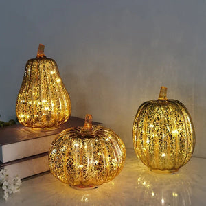 Battery Operated Halloween Pumpkin Lantern Glass Pumpkin Light Halloween Party Decoration LED Pumpkin Lamp Home Table Ornaments