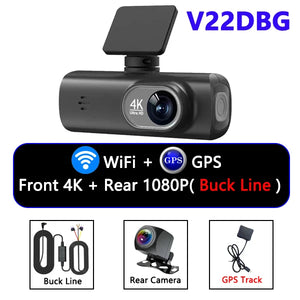 UHD 4K Dash Cam Dual Lens Driving Recorder Car DVR 1080P Rear Lens Camera Built-In WiFi GPS 24-Hour Parking Monitoring Black Box