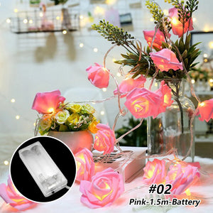 1.5/3m LED Rose Flower String Lights Battery Garland Artificial Bouquet Foam Fairy Lights For Valentine's Day Wedding Decoration