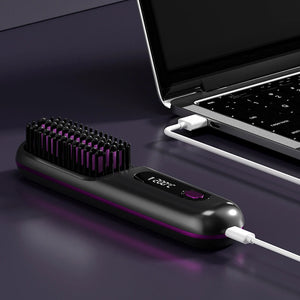 Electric Hair Straightener Brush Ceramic Heating Electric Brush Cordless Anti-Scald Ionic Hot Comb LED Display Hair Straightener