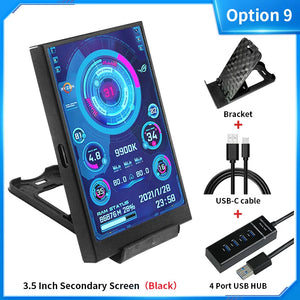 3.5 / 5 Inch IPS Type-C Secondary Screen Mini Computer USB Display CPU GPU RAM HDD Monitor with Holder Metal Case No Use AIDA64