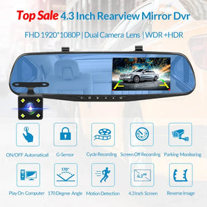 HAOGU Dashcam Car Dvr 4.3 Inch Mirror FHD 1080P Camera Dual Lens DVR  Rearview M Dash  Car Video Recorder Auto