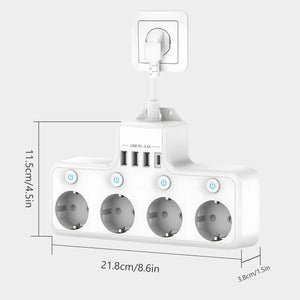 Power Strip 4 Outlets 4 USB Ports Wall mount Plug with Extension Cable Power Socket Surge Protector Multi Fast Charging Outlet