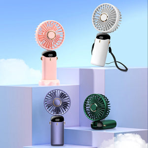 USB Handheld Mini Fan Foldable Portable Neck Hanging Fans 5 Speed USB Rechargeable Fan with Phone Stand and Display Screen - Stereotech