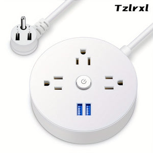 Flat Plug Power Strip, 4-foot Extension Cord, USB Charger (2 USB-A), 3-socket Compact Desktop Charging Station For Office, School, Dorm, Everyday Home, Etc.