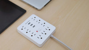 With Surge Protector, Fireproof Desktop Charging Station With 9 Sockets, 3-USB Ports, Flat Plug And Wall-mounted 5ft Extension Cord, Suitable For Home And Office Use, Black And White