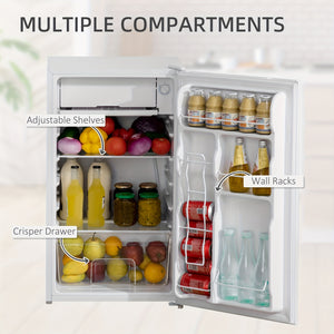 Mini Fridge With Freezer, 3.2 Cu. Ft. Compact Refrigerator With Adjustable Shelves, Mechanical Thermostat, Reversible Single Door For Bedroom, Dorm, Kitchen, White