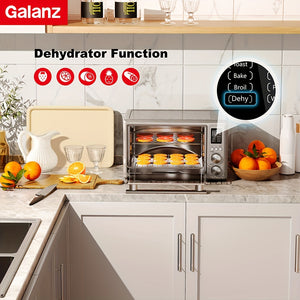 Galanz Air Fryer Toaster Oven Combo Digital Fry Rotisserie Combo 5-in-1 Convection Oven Countertop 6 Slice Toaster With Pizza Dehydrate Oil-Free 4 Accessories Included 1800W 26 Quart Large Stainless Steel 7.93gal 2 Knobs