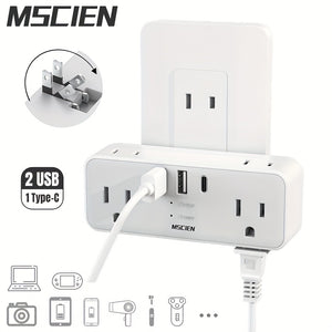 6 Outlets Wall Charger With 3 USB Ports And Hidden Plug 2 Prong To 3 Prong Outlet Adapter For America