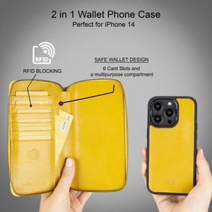 Apple iPhone 14 Series Detachable and Zipper Leather Wallet Case - PMW