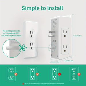 USB Wall Charger, Multi Plug Outlets Extender With Night Light, Wall Plug Expander Multi Plug Outlet Splitter With 3 USB Charging Ports, Wall Mount Adapter With Top Phone Holder For Home/ School/ Office