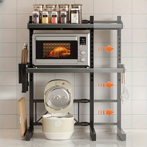 Versatile Multi-Layer Kitchen Storage Rack - Expandable Shelf for Microwave, Air Fryer & Oven - Durable Steel Construction