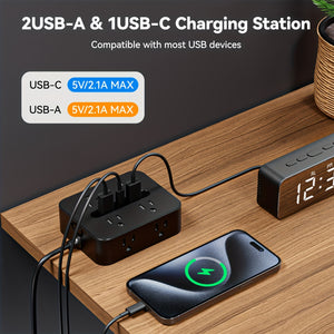 1pc 4 Sockets Power Board Surge Protector, 4 Jacks 2 USB And 1 Type-c Desktop Charging Station With Overload Protection, With Home, Office, Travel, Computer, Bedside And Travel, White And Black