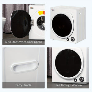 1350W 13lbs Electric Portable Compact Laundry Clothes Dryer, 2.4 Cu.ft Portable Tumble Dryer With Stainless Steel Drum, For Apartment, Home, White