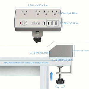 Desk Clamp Power Strip With USB C, JXGUCAT PD 20W Removable Fast Charging Desktop Edge Power Strip Surge Protector, 10ft Extension Cord Flat Plug With 4 Outlet 4 USB Ports, Fit 1.8" Tabletop Edge