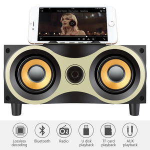 Wooden Wireless Bluetooth Speaker Subwoofer Stero Desktop Speakers Support FM Radio AUX U-Disk MP3 Caixa De Som with MIC