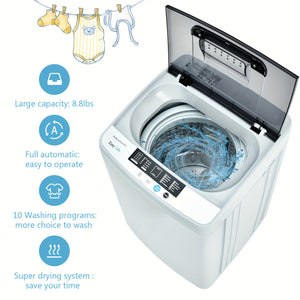 Full-Automatic Washing Machine Portable Compact Laundry Washer Spin 8.8 Lbs