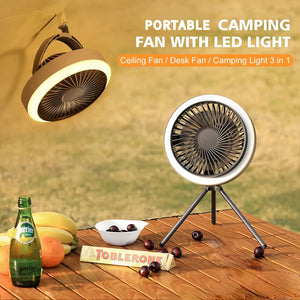 10400mAh Portable Rechargeable Fan: Remote Desk Camping 8-Inch Fan with LED Lantern, 3 Speeds, 3 Lighting Modes, Suitable for Bedroom, Office, Outdoor, and Tent Use