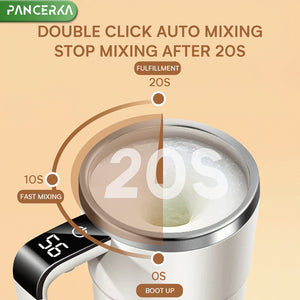 PANCERKA Rechargeable Self-Stirring Coffee Mug with Temperature Display - USB Charging, Sealed Travel Tumbler for Coffee, Milk, Chocolate & Mocha