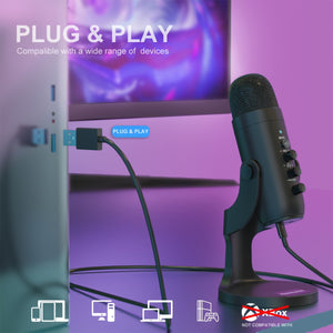 USB Microphone, Condenser Computer PC Mic, Plug&Play Gaming Microphones for PS 4&5.Headphone Output&Volume Control, Mic Gain Control, Mute Button for Vocal, YouTube Podcast on Mac&Windows (Black) Eid Al-Adha Mubarak