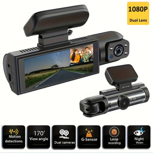 1080P Dual Camera Dash Cam For Cars With IR Night Vision, Loop Recording, And Wide Angle Lens - 3.16 Inch IPS Screen