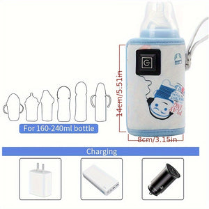 USB Baby Feeding Bottle Warmer Portable Cartoon Milk Bottle Travel Heater, Milk Water Warmer Stroller Insulated Bag, Baby Bottle Keep Warmer For Car Tavel, Storage Cover Insulation Thermostat