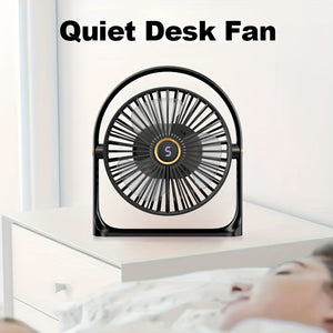 Portable LED Desk Fan with Night Light, 5-Speed Mini USB Table Fan, 360° Adjustable Tower Fan, LED Display, USB Charging, 1200mAh Rechargeable Lithium Battery for Home, Desktop & Office Use