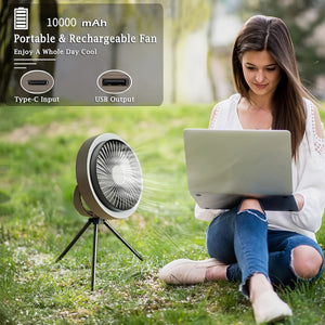 10400mAh Portable Rechargeable Fan: Remote Desk Camping 8-Inch Fan with LED Lantern, 3 Speeds, 3 Lighting Modes, Suitable for Bedroom, Office, Outdoor, and Tent Use