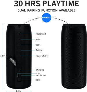 Waterproof Bluetooth Speaker, Portable Outdoor Wireless Speaker with Loud Stereo Sound, 30H Playtime,Black