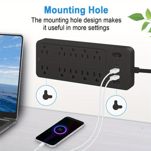 Surge Protector Power Strip with USB Ports, Multi-Outlet Desktop Charging Station, Flat Plug, Wall Mountable, Night Light Socket - Ideal for Home & Office Use