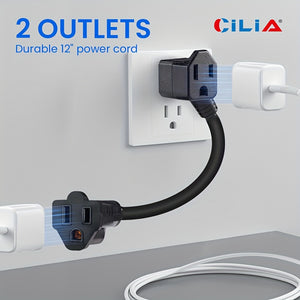 1/2pcs 12 Inch (about 30.5cm) Heavy Duty Extension Cable With 2 AC Charging Ports Small Extension Cable Socket Protector Suitable For Home, Office, Industrial