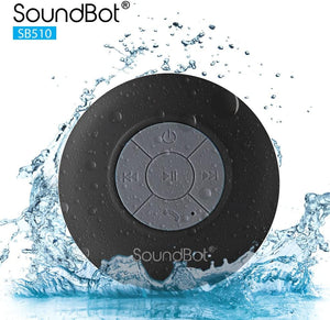 SB510 HD Water Resistant Bluetooth Shower Speaker, Handsfree Portable Speakerphone with Built-In Mic, 6Hrs of Playtime, Control Buttons and Dedicated Suction Cup for Showers (Black)