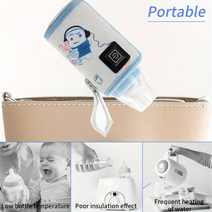 USB Baby Feeding Bottle Warmer Portable Cartoon Milk Bottle Travel Heater, Milk Water Warmer Stroller Insulated Bag, Baby Bottle Keep Warmer For Car Tavel, Storage Cover Insulation Thermostat