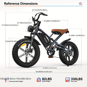 JANSNO Electric Bike 20" X 4.0 Electric Bicycle For Adults With 500W Brushless Motor Long-Lasting 48V 14Ah Removable Battery Fat Tires Mountain Bike