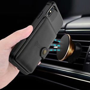 Magnetic Leather Wallet Armor Case for iPhone - Stereotech